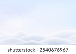 Snow border podium, 3d vector background. Winter snow mountain sale banner. Pile snowdrift cap on realistic ground. Pastel landscape with snowy flakes drop. White ice hill, wavy mound scene frame