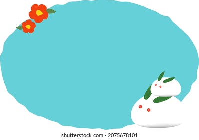 Snow Bunnies(Snow Rabbit) And Camellia Flower Frame Background,Traditional Japanese Winter Motifs