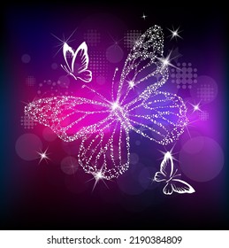 Snow butterfly. Magic sparkling butterfly. Vector illustration