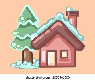 Cabina de nieve en invierno ilustración de icono vectorial de dibujos animados. concepto de icono de vacaciones de construcción aislado