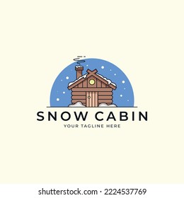 snow cabin in winter logo vector illustration design, House Icon Flat Cartoon