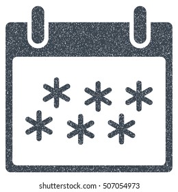 Snow Calendar Day grainy textured icon for overlay watermark stamps. Flat symbol with scratched texture. Dotted vector smooth blue ink rubber seal stamp with grunge design on a white background.