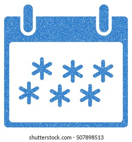 Snow Calendar Day grainy textured icon for overlay watermark stamps. Flat symbol with scratched texture. Dotted vector cobalt ink rubber seal stamp with grunge design on a white background.