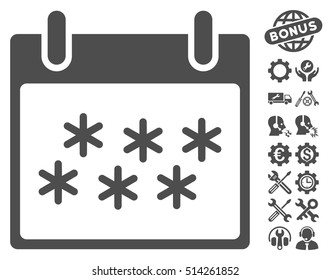 Snow Calendar Day icon with bonus configuration design elements. Vector illustration style is flat iconic symbols, gray, white background.