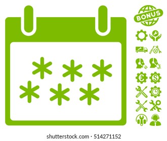 Snow Calendar Day pictograph with bonus options pictures. Vector illustration style is flat iconic symbols, eco green, white background.