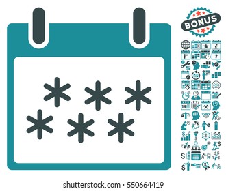 Snow Calendar Day pictograph with bonus calendar and time management graphic icons. Vector illustration style is flat iconic symbols, soft blue, white background.