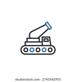 Snow cannon icon vector illustration. Winter season, snowmaking machine for ski resort.  Sports equipment concept.