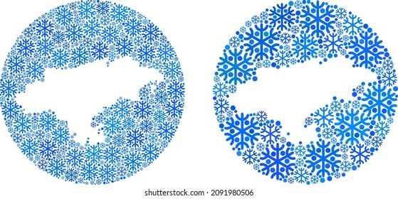 Snow Cantabria Province map mosaic created with circle and subtracted shape. Vector Cantabria Province map mosaic of snow items in various sizes and blue color tones. Designed for New Year promotion.