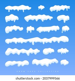 Snow and snow cap borders collection isolated on winter background. Vector illustration for your design.
