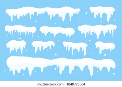 Snow cap collection. White snow falling in winter of christmas season Isolated on background