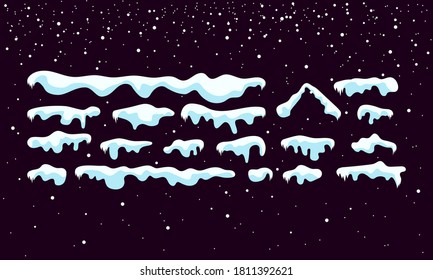 Snow cap for design icon. Can be used for decoration of Christmas greeting cards. Snow cap, snowball, snowdrift, snow top. Vector on isolated black background. EPS 10