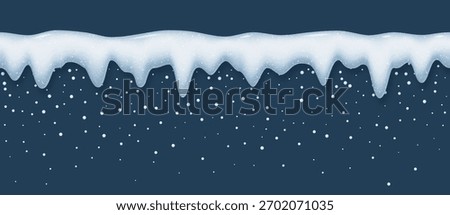 Snow cap with falling snowflakes and glittering bright flakes. Vector 3D illustration.