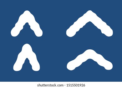 Snow cap ice set. Winter design snowy icicle roof. White snow template. Frame decoration isolated blue background. Contour outline cap. Christmas, New Year frozen texture Vector illustration