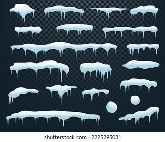 Snow cap Ice Cap Snowdrift With Icicles Template Isolated White Background , Vector Illustration