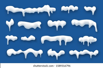 Snow cap set with shadow isolated on blue. Winter outdoor vector illustration in cartoon style.