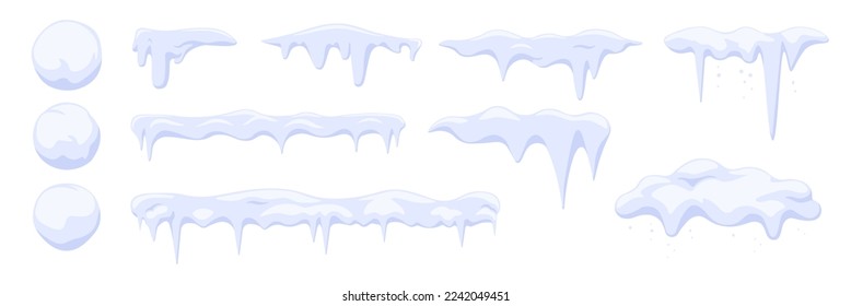 Snow cap and Snowball collection. Winter decoration. Cartoon style.