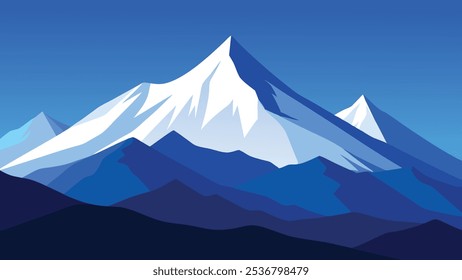 
Snow capped peaks under a clear blue sky flat vector illustration Nature background