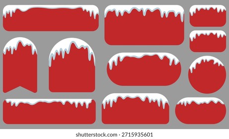 Snow capped red banners and labels collection. Snow speech bubble - vector illustration.