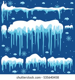 Snow caps, Snow cap vector collection. Winter decoration element. Snowy elements on winter background. Snowfall and snowflakes in motion.