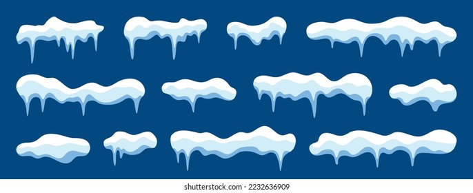 Schneekappen. Weihnachten- und Winterelemente. Cartoon Schneebälle für die Dekoration. Geschmacksrichtungen aus Eis und Frozen. Eiskappe für Weihnachten. Vektorgrafik.