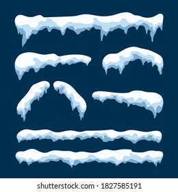 Snow Caps collection. Christmas decoration element. Vector illustration isolated on dark background