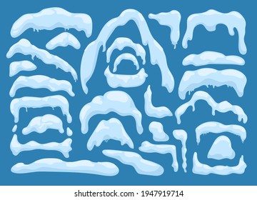 Snow caps flat elements collection, vector illustration. Snowy season, natural object stylish design. Winter snowfall set, cold snow pile scenery