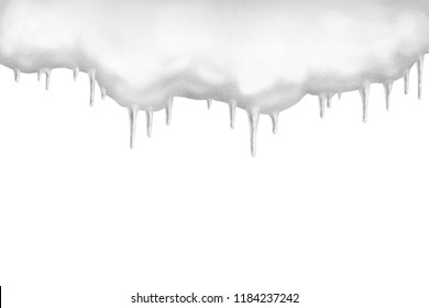 Snow caps with icicles, isolated vector on white background.