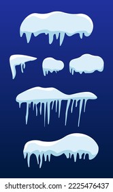 Conjunto de ilustraciones de mayúsculas de nieve. Paquetes vectoriales de ciclos y guijarros de nieve.