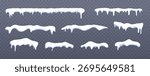 Snow caps set. Winter icicle decoration. Frosty border frame isolated