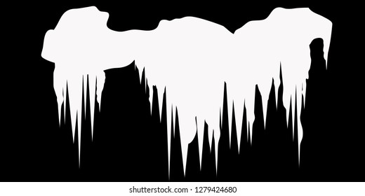 Snow caps, snowball and snowdrifts for Winter decoration. Cartoon Snowy elements design on black background. Vector Illustration