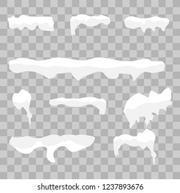 Snow caps, snowballs and snowdrifts set. Snow cap vector collection. Winter decoration element. Snowy elements on winter background. Cartoon template. 
 Vector Illustration.