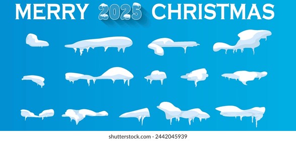 Snow caps, snowballs and snowdrifts set. Snow cap vector collection. Winter decoration element.