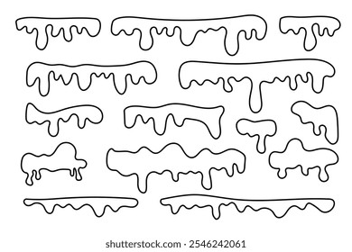 Schneekappen und Schneeverwehungen im einfachen, flachen Stil, schwarze Form von Schneekappen handgezeichnet auf weißem Hintergrund