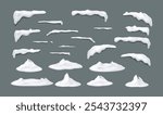 Snow caps and snowdrifts of various shapes realistic color icons set. Winter atmosphere enhancing festive designs 3d objects on grey background