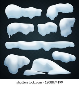 Snow caps vector set. Realistic Snowdrift. New Year winter ice elements collection.