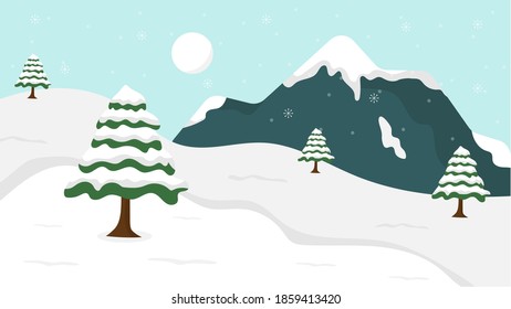 snow cartoon winter landscape background vector illustration 