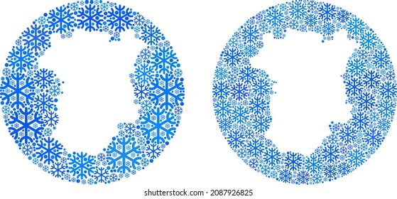 Snow Chechen Republic map mosaic is formed with circle and stencil. Vector Chechen Republic map mosaic of ice parts in various sizes and blue color tinges. Designed for winter advertisement.