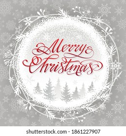 Snow Christmas banner with lettering inscription merry Christmas. Christmas frame. Vector illustration.