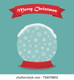 Snow Christmas globe and ribbon in a flat design