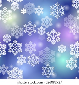 Snow Christmas and New Year vector seamless pattern with blurred snowflakes