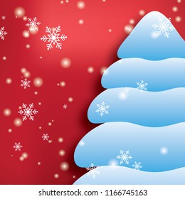 snow christmas tree with red background vector