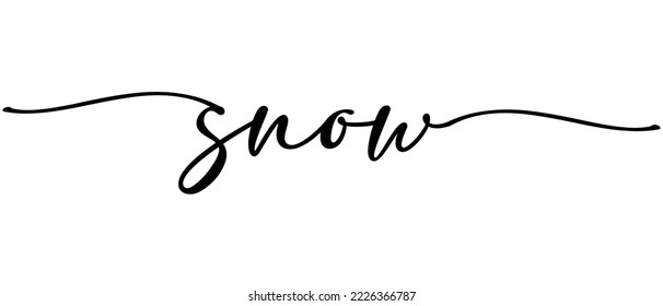 Snow - Christmas word Continuous one line calligraphy. Minimalistic handwriting with white background