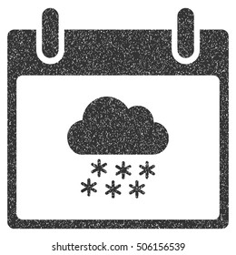 Snow Cloud Calendar Day grainy textured icon for overlay watermark stamps. Flat symbol with scratched texture. Dotted vector gray ink rubber seal stamp with grunge design on a white background.