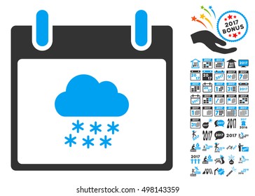 Snow Cloud Calendar Day icon with bonus calendar and time management icon set. Vector illustration style is flat iconic symbols, blue and gray colors, white background.