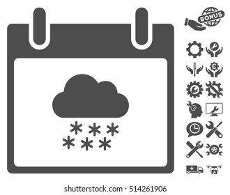 Snow Cloud Calendar Day icon with bonus settings clip art. Vector illustration style is flat iconic symbols, gray, white background.