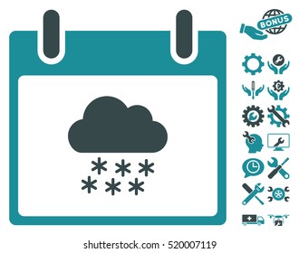 Snow Cloud Calendar Day icon with bonus configuration design elements. Vector illustration style is flat iconic symbols, soft blue, white background.