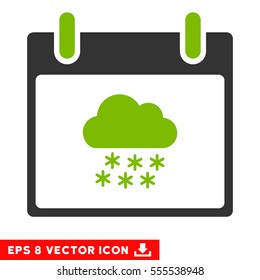 Snow Cloud Calendar Day icon. Vector EPS illustration style is flat iconic bicolor symbol, eco green and gray colors.