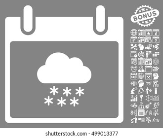 Snow Cloud Calendar Day pictograph with bonus calendar and time management clip art. Vector illustration style is flat iconic symbols, white, gray background.