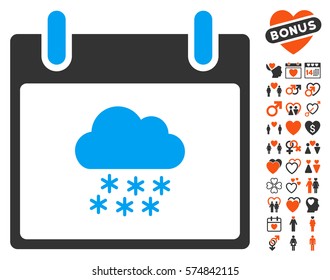 Snow Cloud Calendar Day pictograph with bonus decoration icon set. Vector illustration style is flat iconic symbols for web design, app user interfaces.