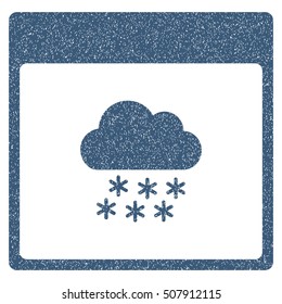 Snow Cloud Calendar Page grainy textured icon for overlay watermark stamps. Flat symbol with dust texture. Dotted vector blue ink rubber seal stamp with grunge design on a white background.